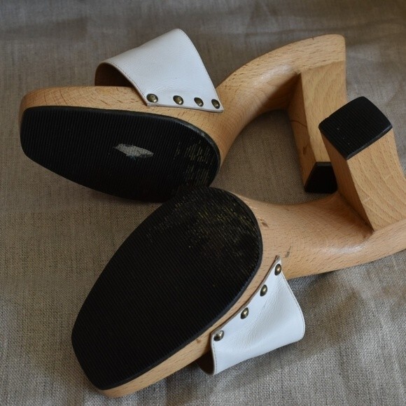 Vtg 90s Nicole Miller for Candies White Leather Wood Heel Slides Sz 8 - Picture 8 of 8